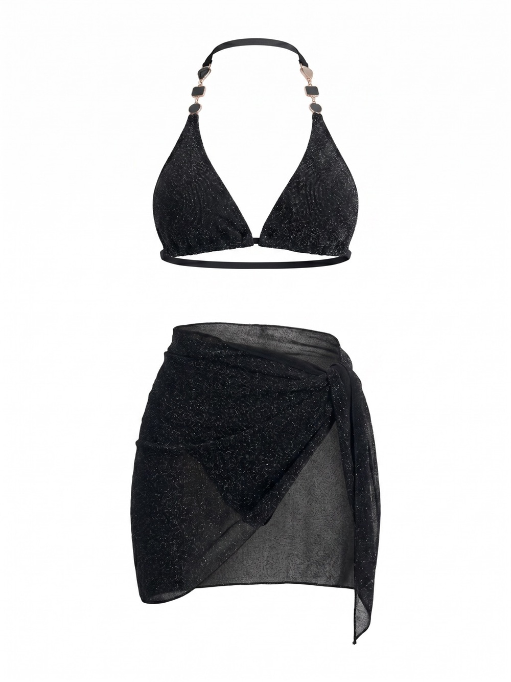 Gold Metallic Snakeskin Bikini Set + Skirt 3 Piece Swim NWT Size [S/M]